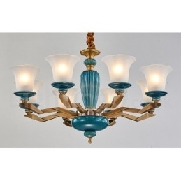 Designer Touch Decorative Retro Vintage Brass Ceramics Pendant Candle Chandelier with Glass Shades