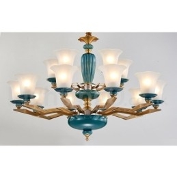 Designer Touch Decorative Retro Vintage Brass Ceramics Pendant Candle Chandelier with Glass Shades