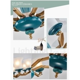 Designer Touch Decorative Retro Vintage Brass Ceramics Pendant Candle Chandelier with Glass Shades