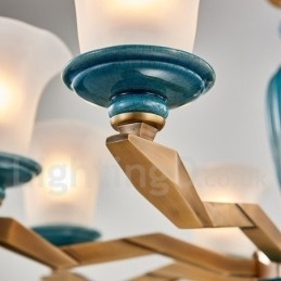 Designer Touch Decorative Retro Vintage Brass Ceramics Pendant Candle Chandelier with Glass Shades