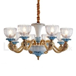 Designer Touch Decorative Retro Vintage Brass Ceramics Pendant Candle Chandelier with Glass Shades