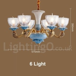Designer Touch Decorative Retro Vintage Brass Ceramics Pendant Candle Chandelier with Glass Shades