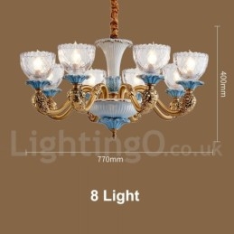 Designer Touch Decorative Retro Vintage Brass Ceramics Pendant Candle Chandelier with Glass Shades