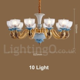 Designer Touch Decorative Retro Vintage Brass Ceramics Pendant Candle Chandelier with Glass Shades