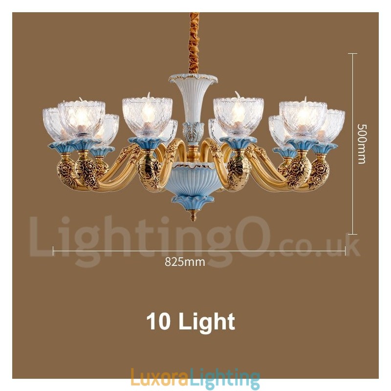 Designer Touch Decorative Retro Vintage Brass Ceramics Pendant Candle Chandelier with Glass Shades