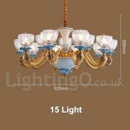 Designer Touch Decorative Retro Vintage Brass Ceramics Pendant Candle Chandelier with Glass Shades