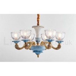 Designer Touch Decorative Retro Vintage Brass Ceramics Pendant Candle Chandelier with Glass Shades