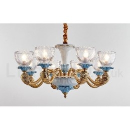 Designer Touch Decorative Retro Vintage Brass Ceramics Pendant Candle Chandelier with Glass Shades