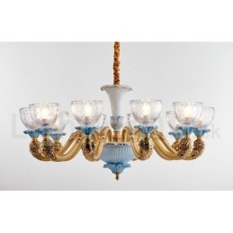 Designer Touch Decorative Retro Vintage Brass Ceramics Pendant Candle Chandelier with Glass Shades