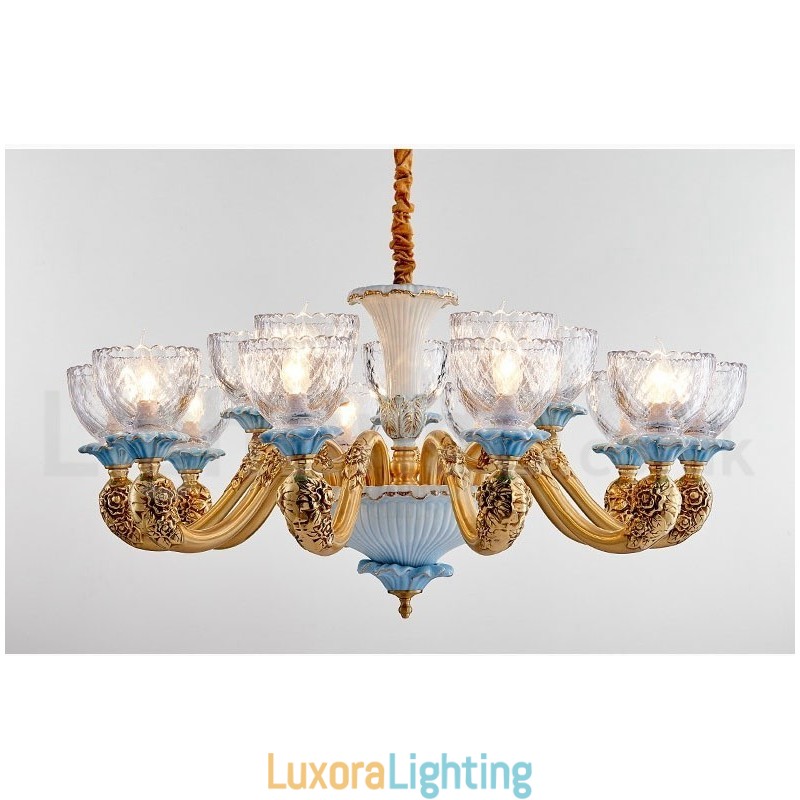 Designer Touch Decorative Retro Vintage Brass Ceramics Pendant Candle Chandelier with Glass Shades