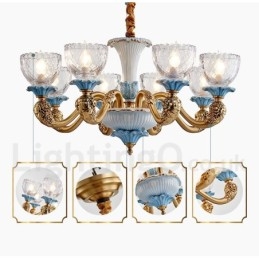 Designer Touch Decorative Retro Vintage Brass Ceramics Pendant Candle Chandelier with Glass Shades
