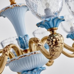 Designer Touch Decorative Retro Vintage Brass Ceramics Pendant Candle Chandelier with Glass Shades