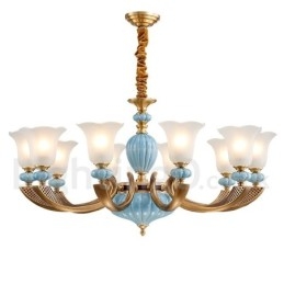 Designer Touch Decorative Retro Vintage Brass Ceramics Pendant Candle Chandelier with Glass Shades