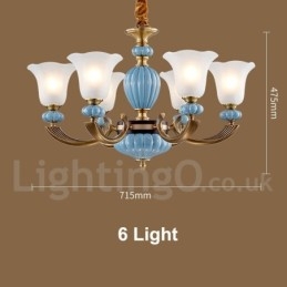 Designer Touch Decorative Retro Vintage Brass Ceramics Pendant Candle Chandelier with Glass Shades