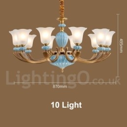 Designer Touch Decorative Retro Vintage Brass Ceramics Pendant Candle Chandelier with Glass Shades