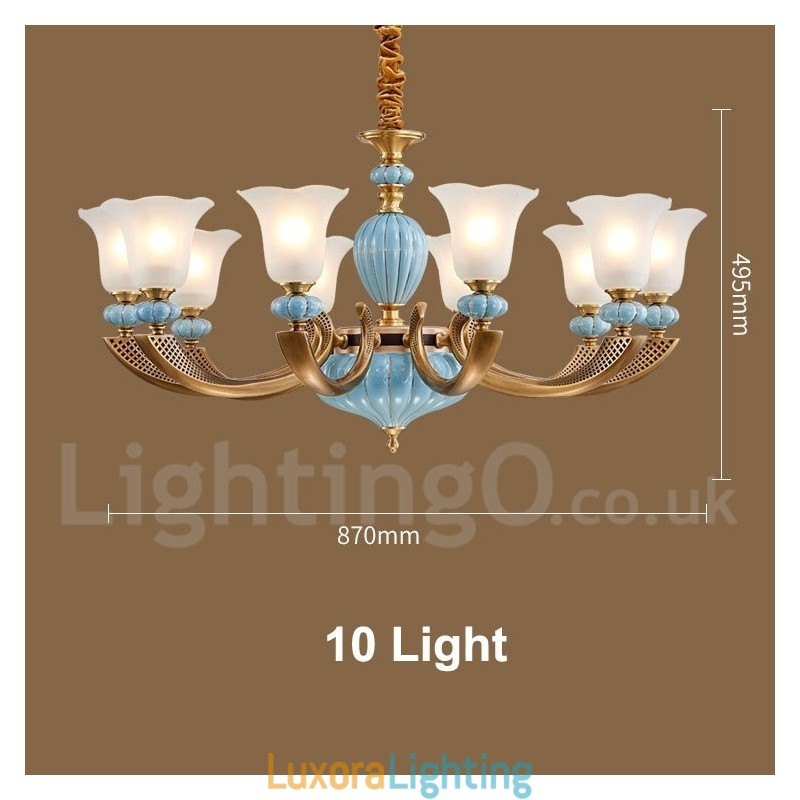 Designer Touch Decorative Retro Vintage Brass Ceramics Pendant Candle Chandelier with Glass Shades