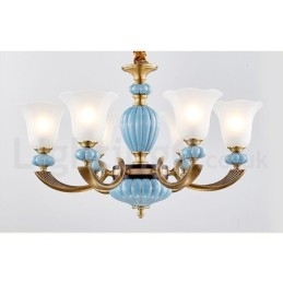 Designer Touch Decorative Retro Vintage Brass Ceramics Pendant Candle Chandelier with Glass Shades
