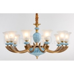 Designer Touch Decorative Retro Vintage Brass Ceramics Pendant Candle Chandelier with Glass Shades