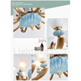 Designer Touch Decorative Retro Vintage Brass Ceramics Pendant Candle Chandelier with Glass Shades