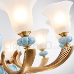 Designer Touch Decorative Retro Vintage Brass Ceramics Pendant Candle Chandelier with Glass Shades