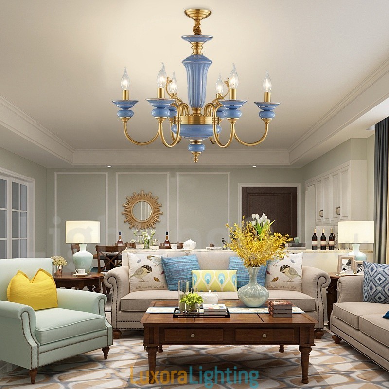 Designer Touch Decorative Retro Vintage Brass Ceramics Pendant Candle Chandelier