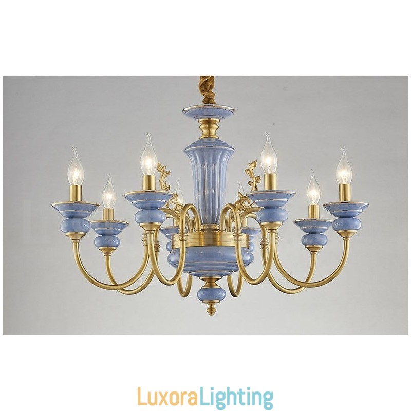 Designer Touch Decorative Retro Vintage Brass Ceramics Pendant Candle Chandelier