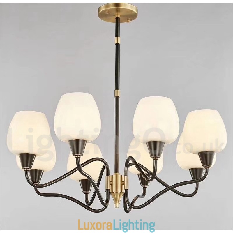 Designer Touch Decorative Retro Vintage Brass Pendant Candle Chandelier with Glass Shades