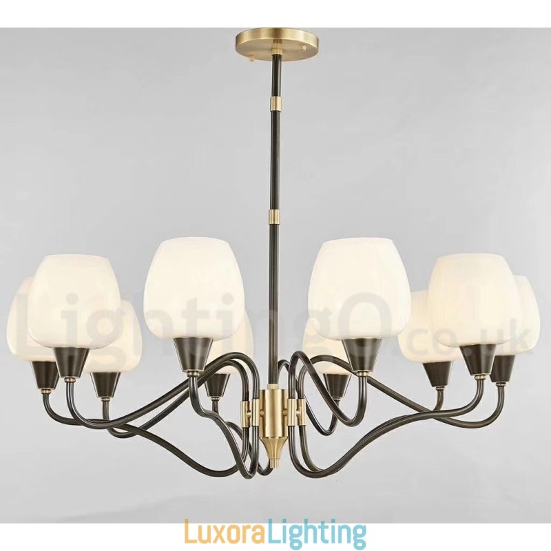 Designer Touch Decorative Retro Vintage Brass Pendant Candle Chandelier with Glass Shades
