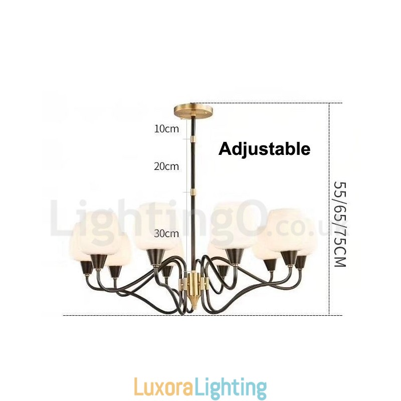 Designer Touch Decorative Retro Vintage Brass Pendant Candle Chandelier with Glass Shades
