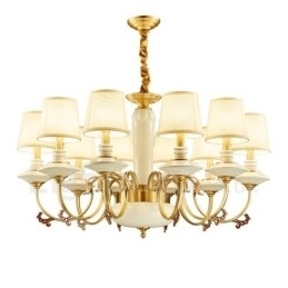 Designer Touch Decorative Retro Vintage Brass Ceramics Pendant Candle Chandelier with Fabric Shades