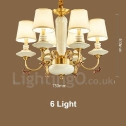 Designer Touch Decorative Retro Vintage Brass Ceramics Pendant Candle Chandelier with Fabric Shades