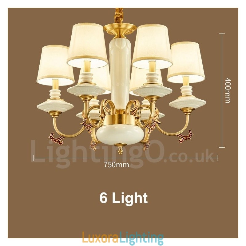 Designer Touch Decorative Retro Vintage Brass Ceramics Pendant Candle Chandelier with Fabric Shades