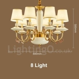 Designer Touch Decorative Retro Vintage Brass Ceramics Pendant Candle Chandelier with Fabric Shades