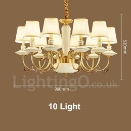 Designer Touch Decorative Retro Vintage Brass Ceramics Pendant Candle Chandelier with Fabric Shades