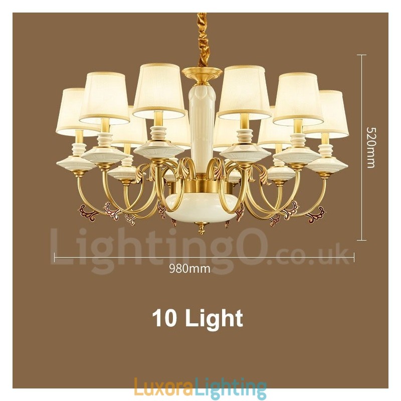 Designer Touch Decorative Retro Vintage Brass Ceramics Pendant Candle Chandelier with Fabric Shades