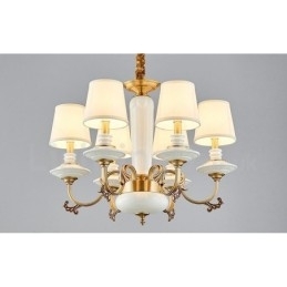 Designer Touch Decorative Retro Vintage Brass Ceramics Pendant Candle Chandelier with Fabric Shades