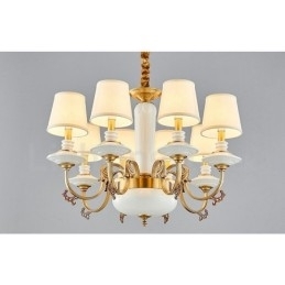Designer Touch Decorative Retro Vintage Brass Ceramics Pendant Candle Chandelier with Fabric Shades