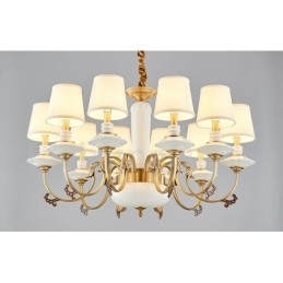 Designer Touch Decorative Retro Vintage Brass Ceramics Pendant Candle Chandelier with Fabric Shades