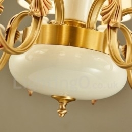 Designer Touch Decorative Retro Vintage Brass Ceramics Pendant Candle Chandelier with Fabric Shades