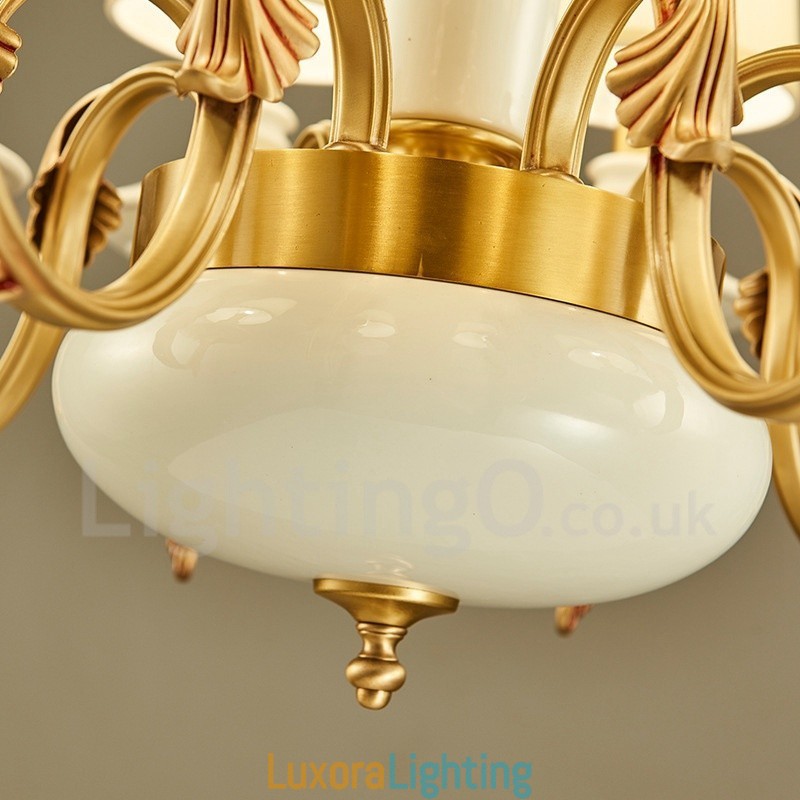 Designer Touch Decorative Retro Vintage Brass Ceramics Pendant Candle Chandelier with Fabric Shades