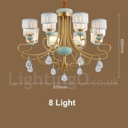 Designer Touch Decorative Pure Brass Luxurious Rustic Retro Vintage Brass Ceramics Pendant Candle Chandelier with Fabric and Crystal Shades