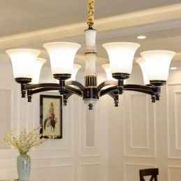 Designer Touch Decorative Pure Brass Luxurious Rustic Retro Vintage Brass Stone Pendant Candle Chandelier with Glass Shades