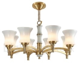 Designer Touch Decorative Pure Brass Luxurious Rustic Retro Vintage Brass Stone Pendant Candle Chandelier with Glass Shades