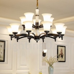 Designer Touch Decorative Pure Brass Luxurious Rustic Retro Vintage Brass Stone Pendant Candle Chandelier with Glass Shades