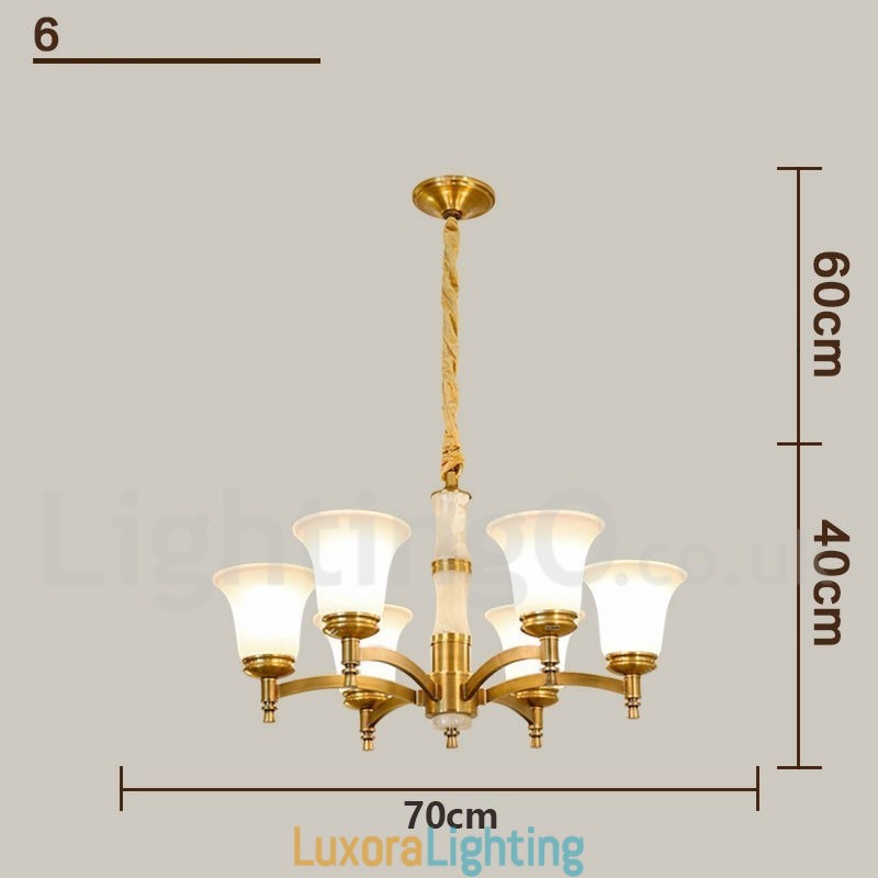 Designer Touch Decorative Pure Brass Luxurious Rustic Retro Vintage Brass Stone Pendant Candle Chandelier with Glass Shades