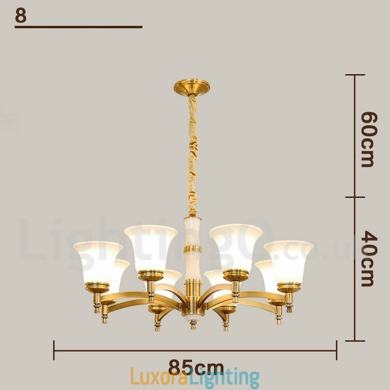 Designer Touch Decorative Pure Brass Luxurious Rustic Retro Vintage Brass Stone Pendant Candle Chandelier with Glass Shades