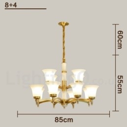 Designer Touch Decorative Pure Brass Luxurious Rustic Retro Vintage Brass Stone Pendant Candle Chandelier with Glass Shades