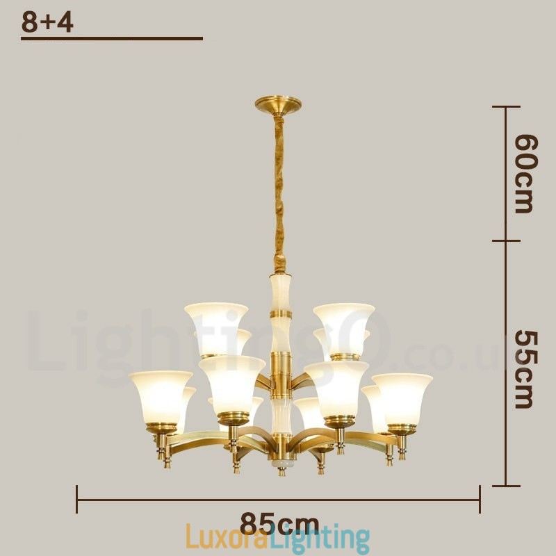Designer Touch Decorative Pure Brass Luxurious Rustic Retro Vintage Brass Stone Pendant Candle Chandelier with Glass Shades
