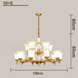 Designer Touch Decorative Pure Brass Luxurious Rustic Retro Vintage Brass Stone Pendant Candle Chandelier with Glass Shades