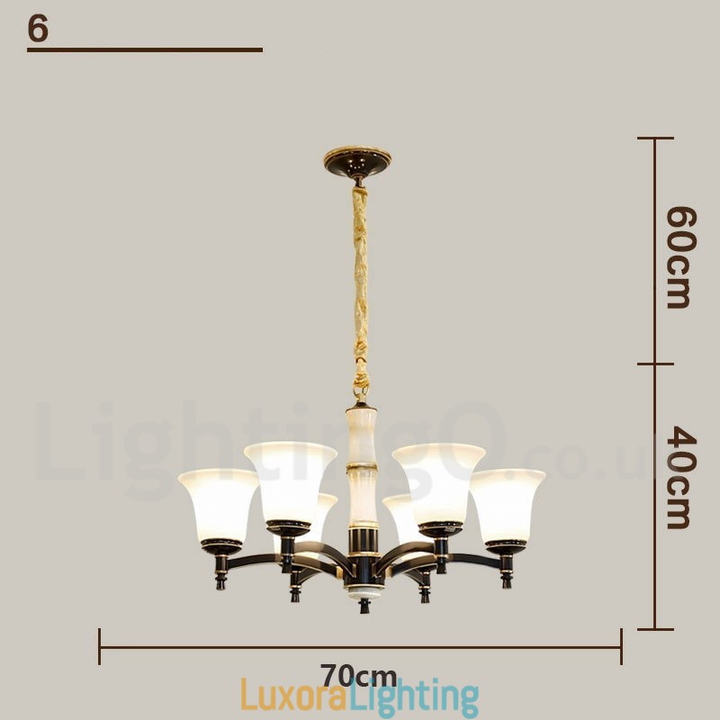 Designer Touch Decorative Pure Brass Luxurious Rustic Retro Vintage Brass Stone Pendant Candle Chandelier with Glass Shades